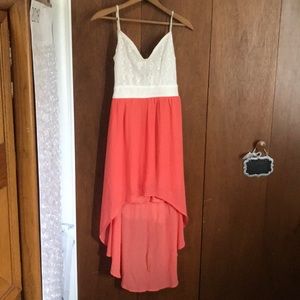 Orange with White Lace Hi-low dress from Wet Seal